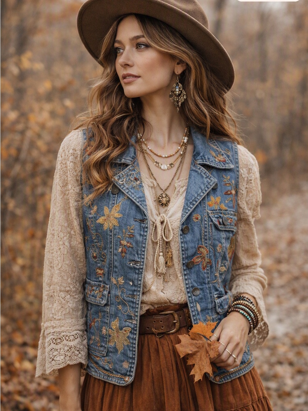 Chico's Embroidered Blue Denim Vest with Multicolor Accents